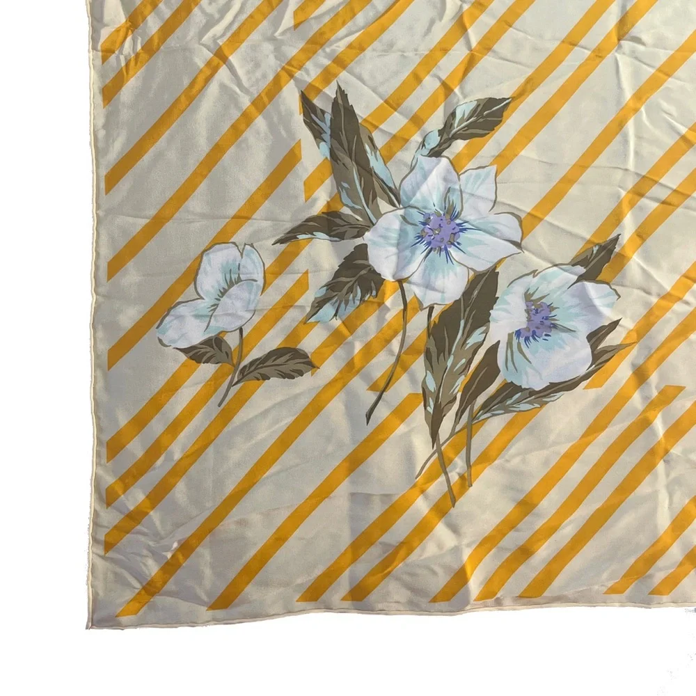 ✨ Vintage Christian Dior Silk Scarf Yellow Stripe Floral ✨